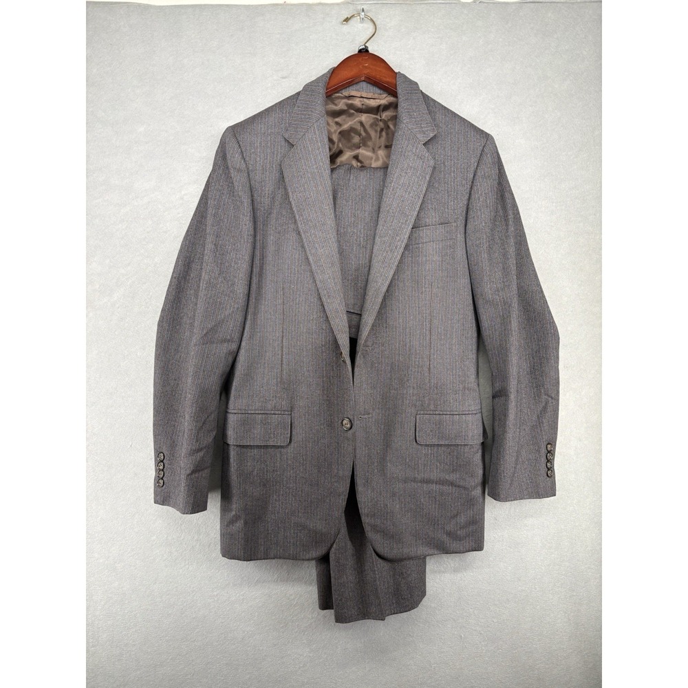 Perkins 2 Piece Suit Set Tailor Made Pants & Coat Blazer Custom Gray‎ Stripes
